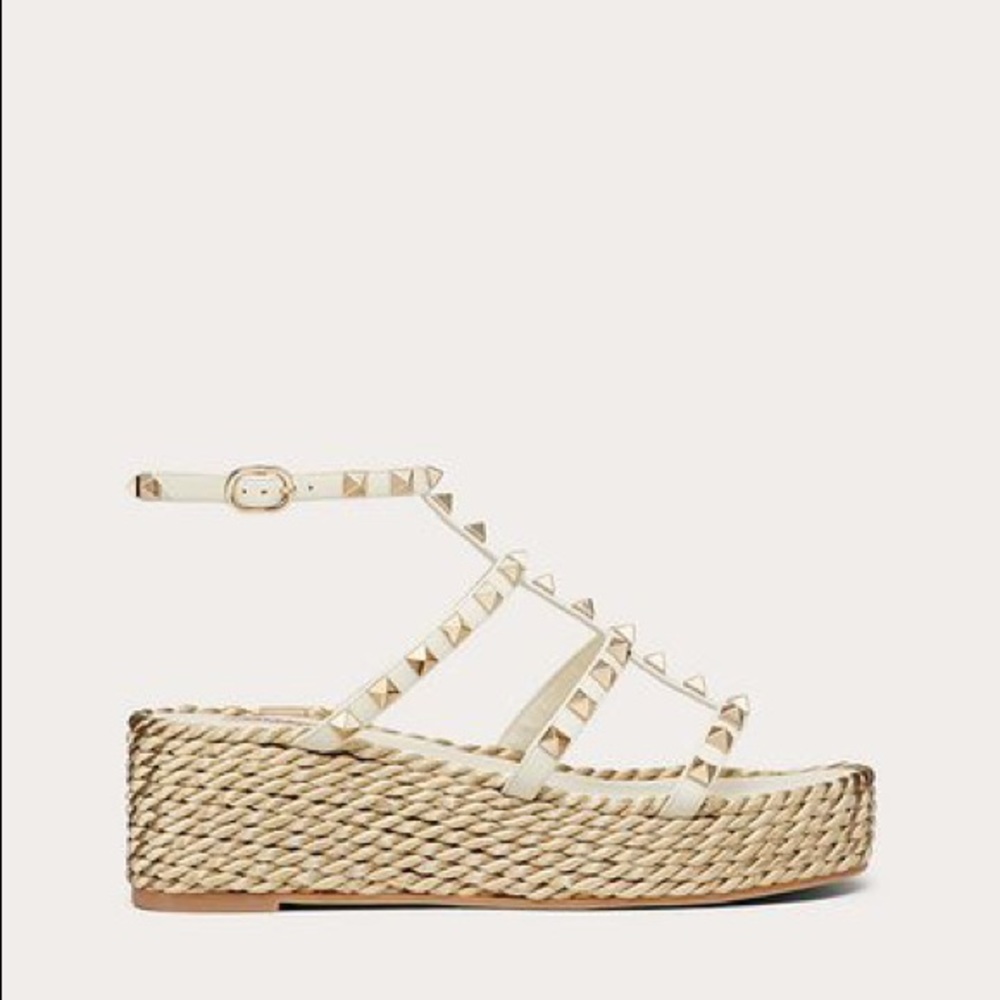 Valentino White Rockstud Wedge Sandal